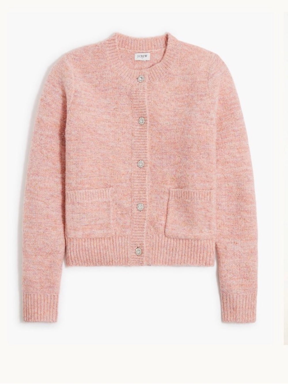 J. Crew Shimmer Lady Button Front Crew Neck Knit Cardigan Rose Blush Metallic S
